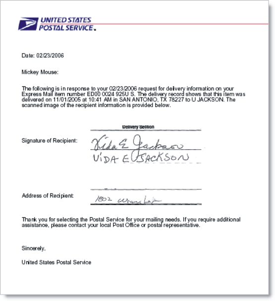 Proof of Delivery Or Confirmation Letter